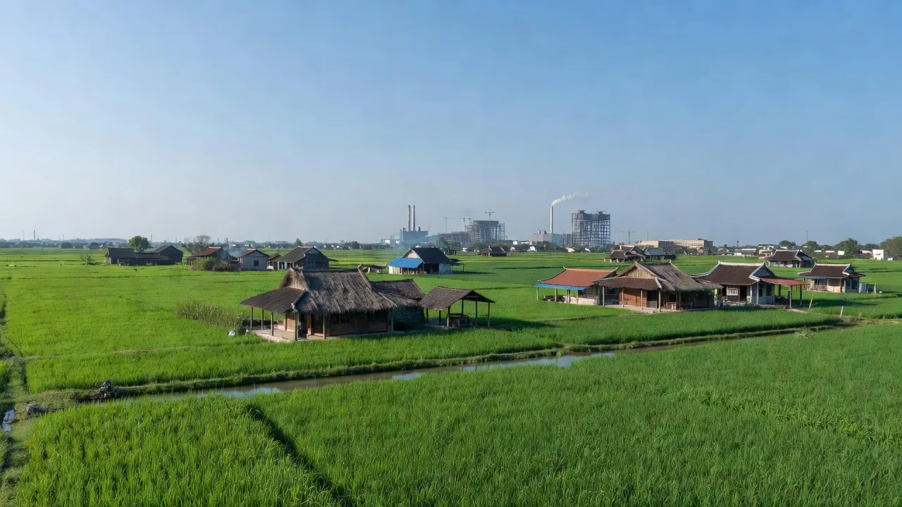 Xã Thanh Hà, huyện Thanh Liêm, tỉnh Hà Nam với cánh đồng xanh và nhà truyền thống Việt Nam.