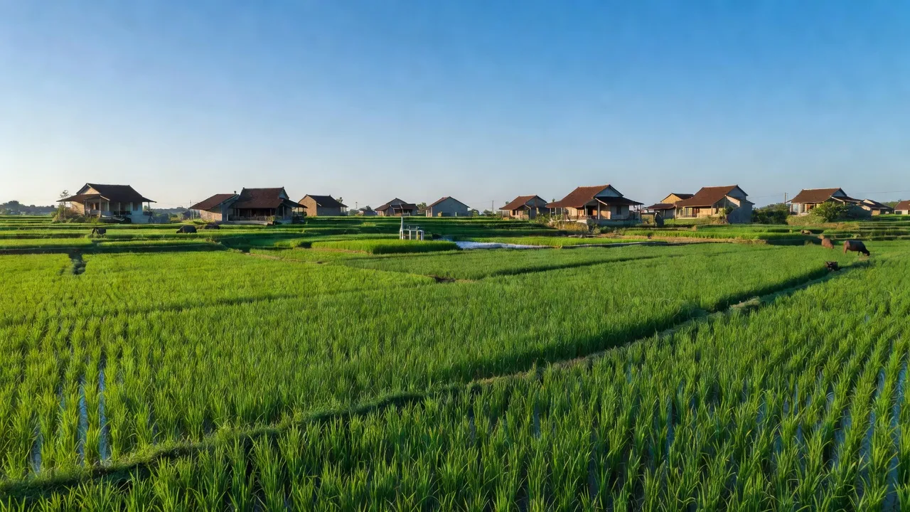 Cảnh sắc hữu tình xã Thanh Hải, huyện Thanh Liêm, tỉnh Hà Nam với cánh đồng xanh và nhà truyền thống.