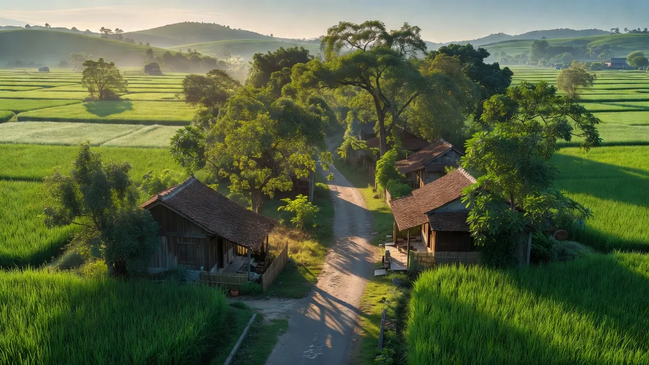 Cảnh quan nông thôn xã Thanh Nghị, huyện Thanh Liêm, tỉnh Hà Nam với cánh đồng xanh và đường làng.