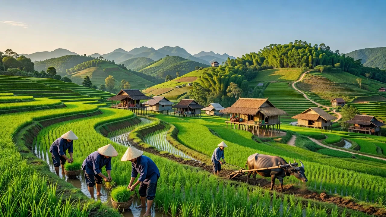 Cảnh sắc thiên nhiên xã Ba Vì, huyện Ba Vì, Hà Nội với đồi núi và xanh tươi.