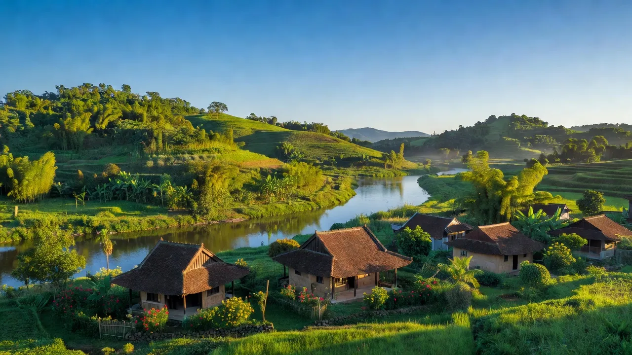 Cảnh đẹp xã Chu Minh, huyện Ba Vì, Hà Nội với đồi núi xanh và sông Hồng, bình yên và thơ mộng.