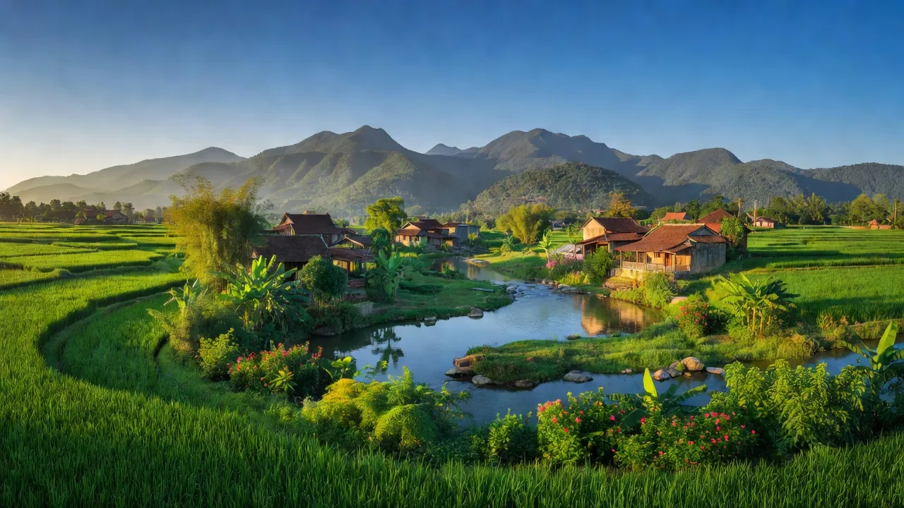 Thiên nhiên tuyệt đẹp ở Xã Tiên Phong, huyện Ba Vì, Hà Nội với sông Tích xanh trong.