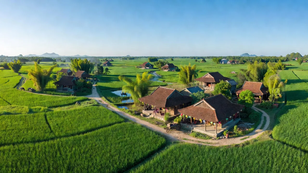 Cảnh đẹp tại xã Nam Phương Tiến, huyện Chương Mỹ, Hà Nội với kiến trúc truyền thống và thiên nhiên xanh tươi.