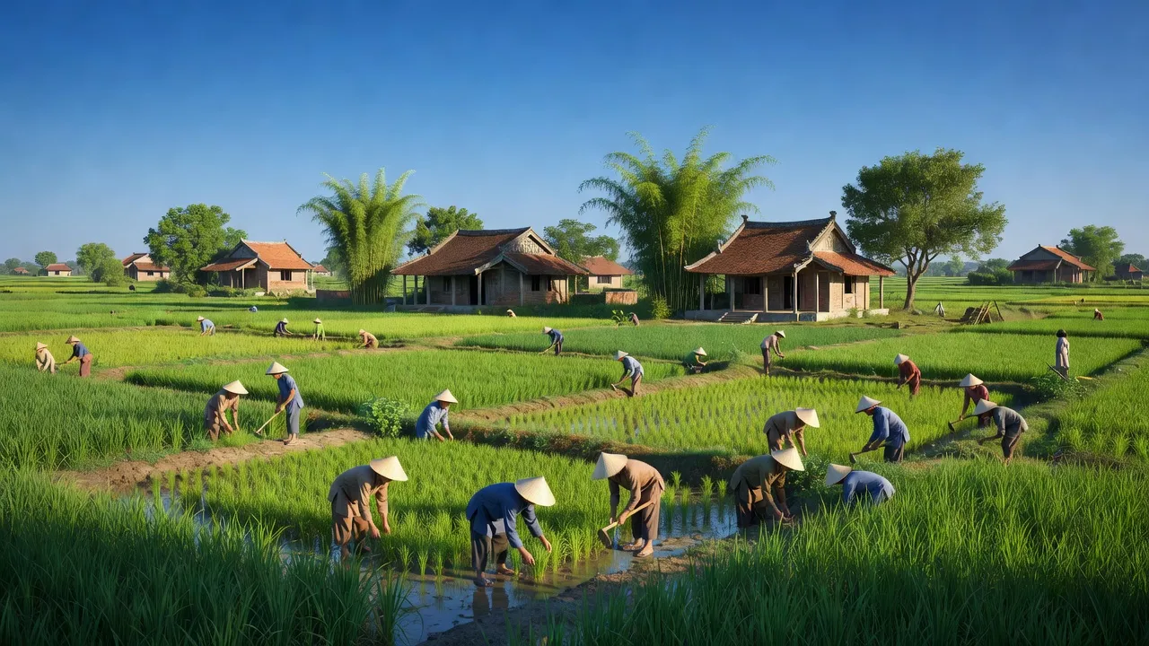 Khung cảnh nông thôn xã Phụng Châu, huyện Chương Mỹ, Hà Nội với cảnh sắc thiên nhiên xanh tươi.
