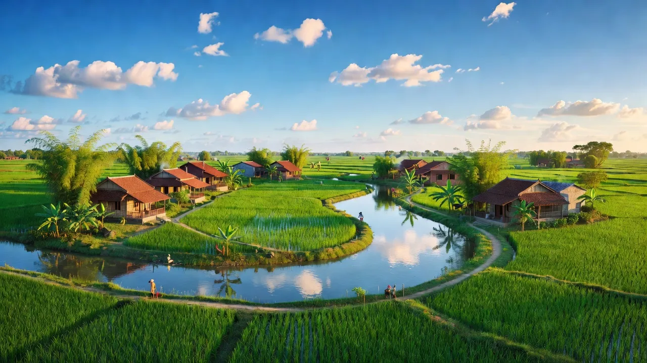 Cảnh quan xanh tươi của Thượng Vực, Chương Mỹ, Hà Nội với nhà truyền thống và sông