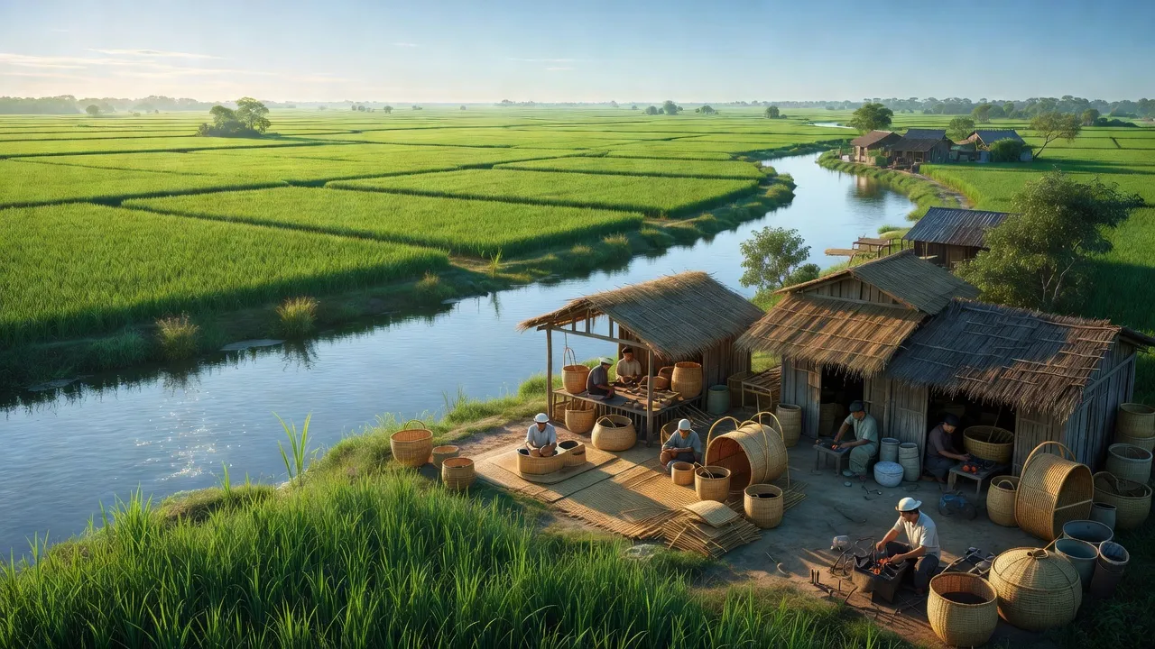 Cảnh đồng xanh và sông Nhuệ tại xã Hạ Mỗ, huyện Đan Phượng, Hà Nội, mang nét văn hóa truyền thống.