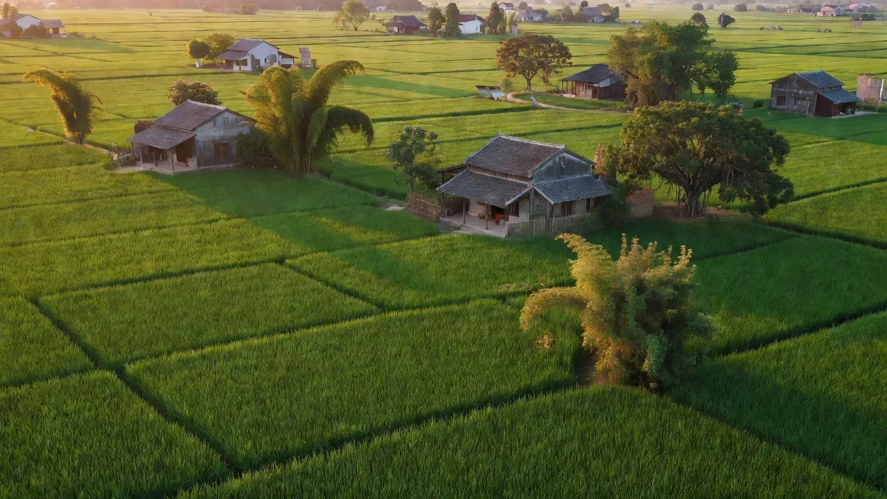 Cảnh đẹp nông thôn xã Liên Hà, huyện Đan Phượng, Hà Nội, với cánh đồng và nhà truyền thống.