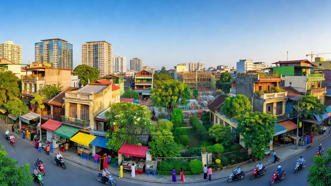 Cảnh quan huyện Gia Lâm, Hà Nội, với kiến trúc đô thị và không gian xanh, thể hiện sự phát triển.