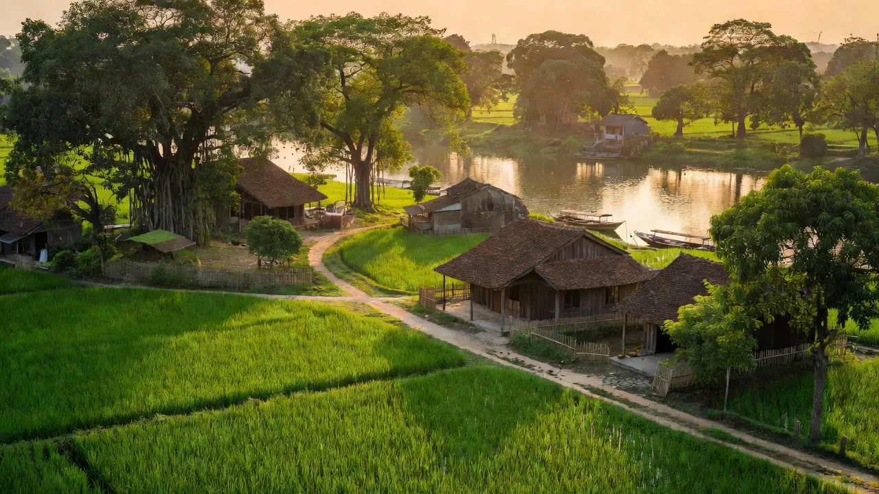 Cảnh đẹp xã Đặng Xá, huyện Gia Lâm, Hà Nội với đồng xanh và sông Đuống