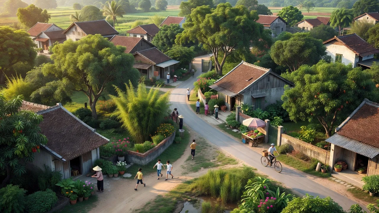 Cảnh đẹp của xã Dương Xá huyện Gia Lâm, Hà Nội với thôn làng truyền thống và cây xanh.
