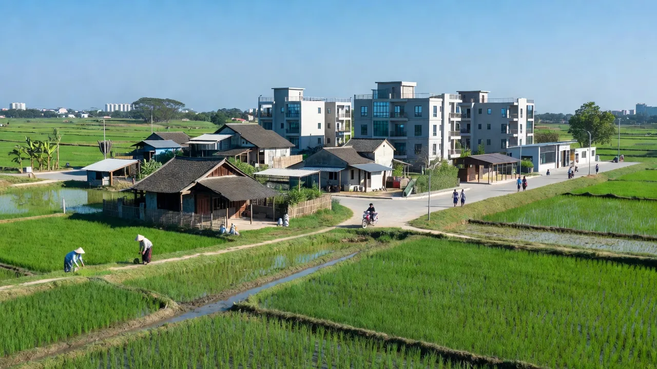 Cảnh quan xã Lại Yên, huyện Hoài Đức, Hà Nội với sự chuyển mình giữa nông thôn và đô thị.