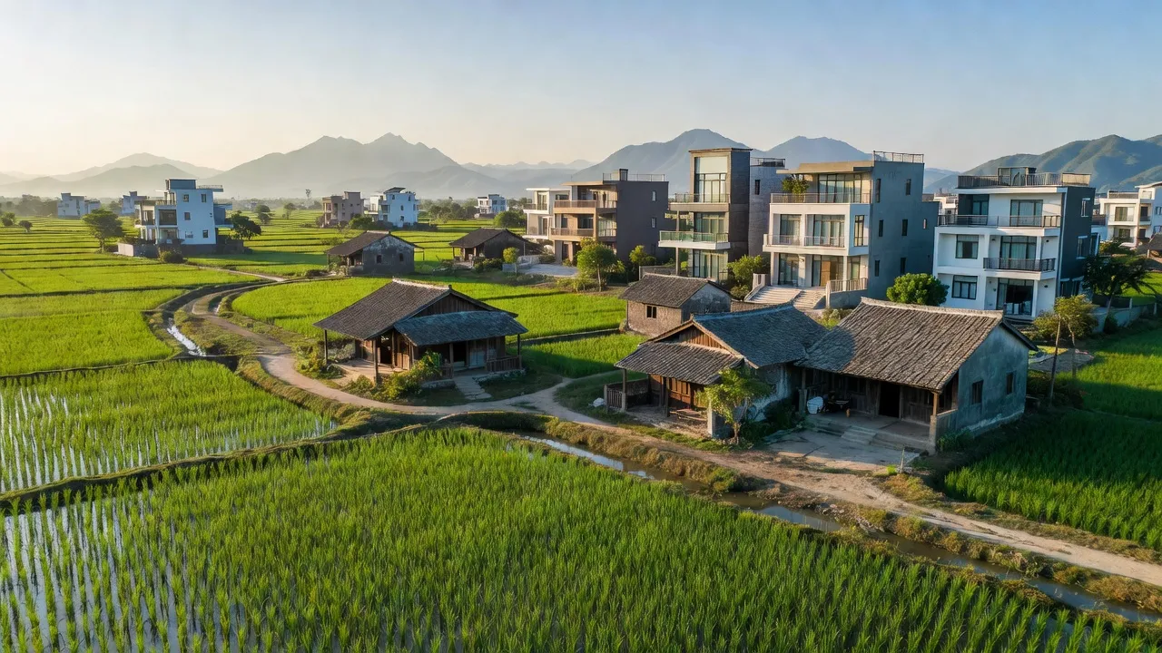 Cảnh đẹp xã Vân Canh, huyện Hoài Đức, Hà Nội với sự kết hợp giữa hiện đại và truyền thống.