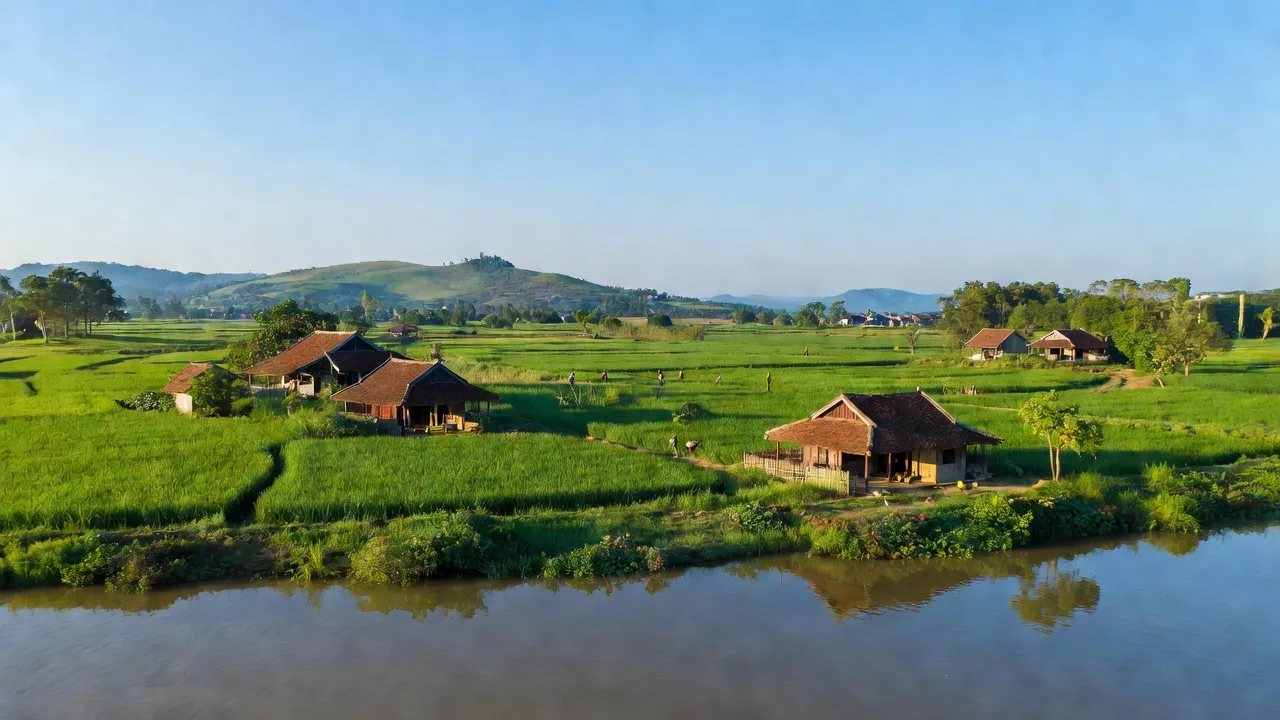 Khung cảnh yên bình xã Tráng Việt, huyện Mê Linh, Hà Nội gần sông Hồng, thiên nhiên tươi đẹp.
