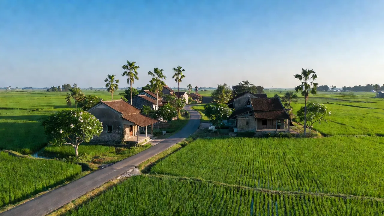 Khung cảnh xã Hồng Thái, huyện Phú Xuyên, Hà Nội, với đồng xanh và đường đi quan trọng.