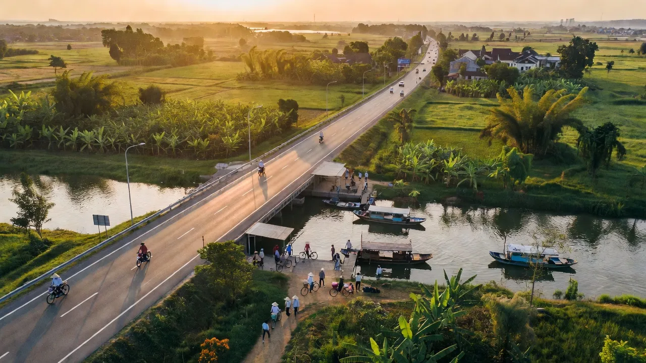 Khung cảnh xã Hồng Thái, huyện Phú Xuyên với giao thông nhộn nhịp và thiên nhiên tươi đẹp.