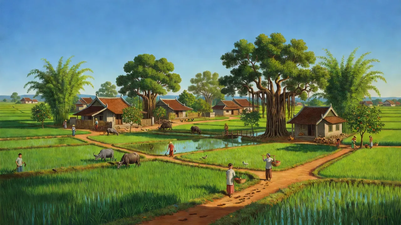 Cảnh đồng xanh yên bình tại xã Nam Phong, huyện Phú Xuyên, Hà Nội, thể hiện văn hóa nông thôn.
