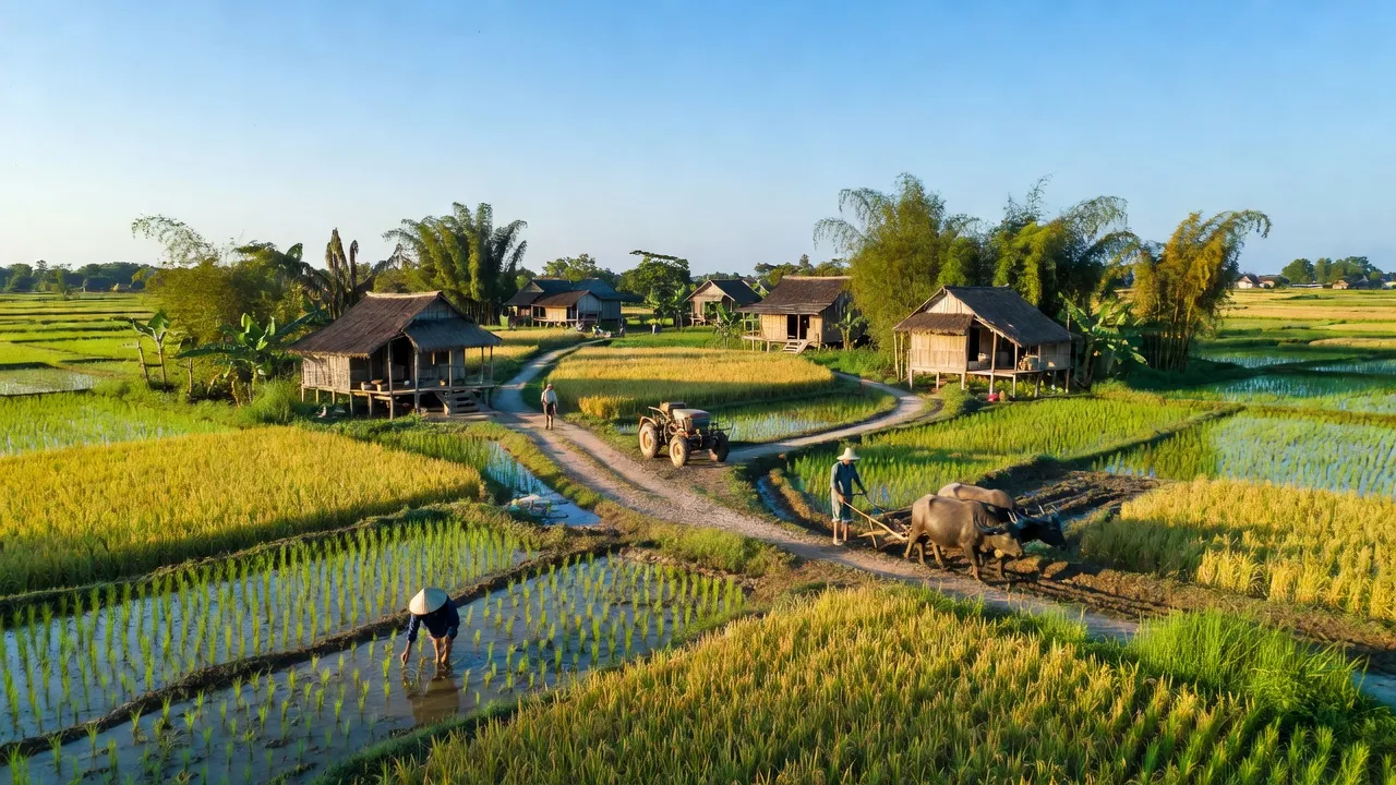 Cảnh đồng quê Xã Phượng Dực, huyện Phú Xuyên, Hà Nội, với đất canh tác màu mỡ và trời trong xanh.