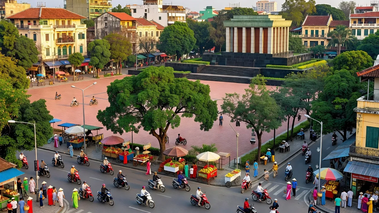 Quận Ba Đình, Hà Nội với kiến trúc lịch sử và nhịp sống sôi động của người dân.