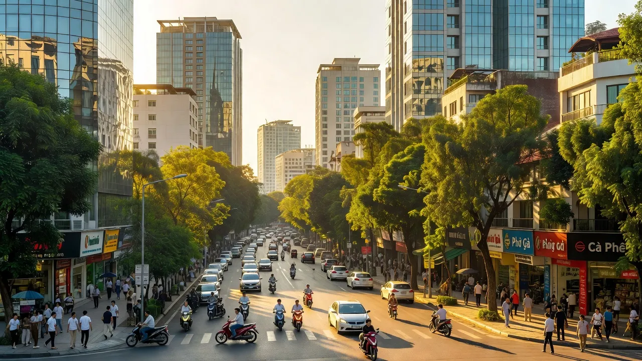 Phường Liễu Giai, Quận Ba Đình, Hà Nội, với cảnh quan đô thị sầm uất và cây xanh.