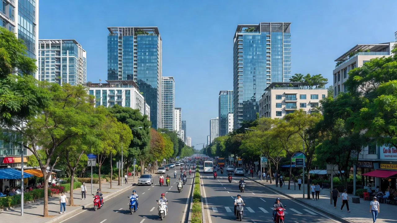 Khung cảnh nhộn nhịp phường Thành Công, Quận Ba Đình, Hà Nội với phố phường sôi động.