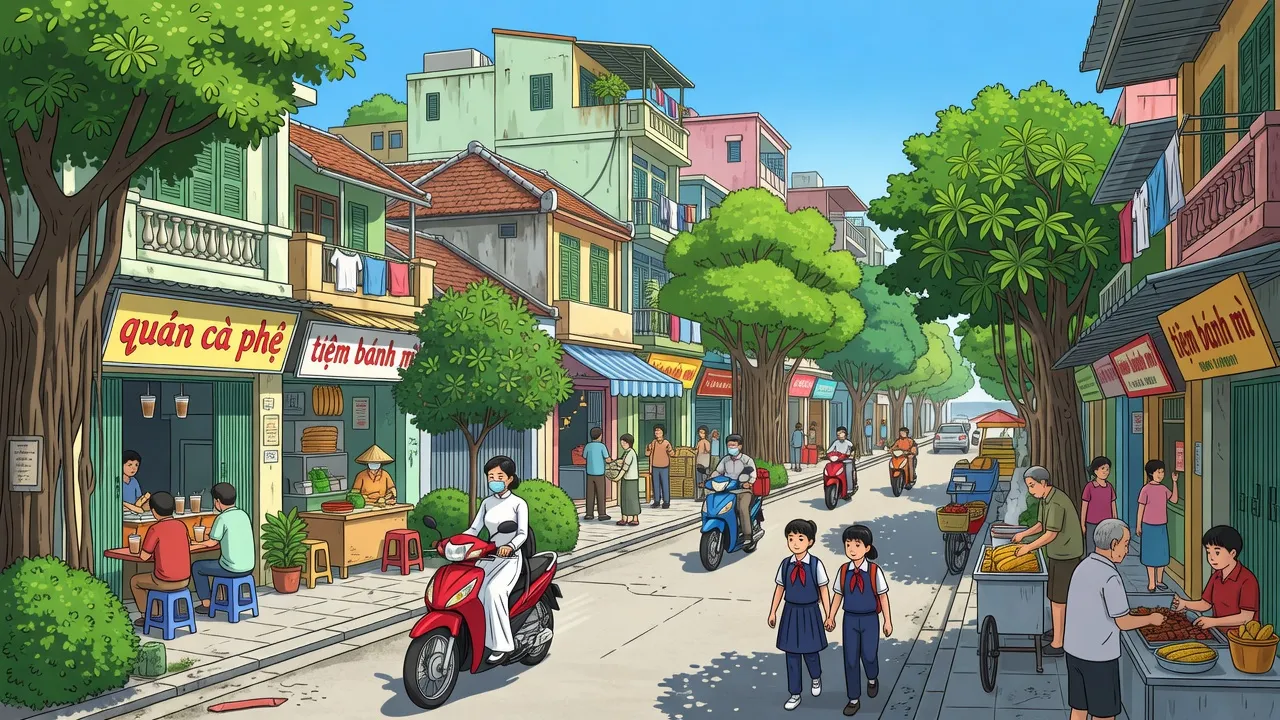 Phường Cổ Nhuế 1, Bắc Từ Liêm, Hà Nội, with busy streets and modern residential buildings.