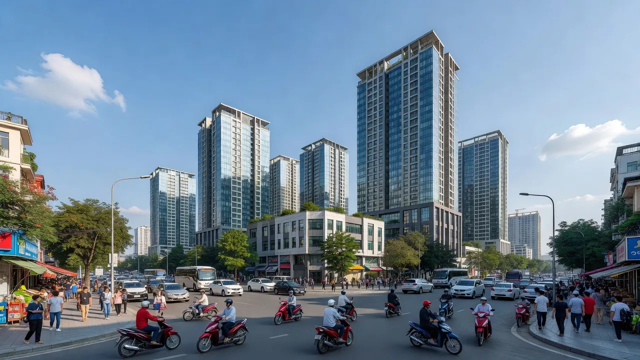 Phường Cổ Nhuế 2 tại Hà Nội với khu đô thị hiện đại và dân cư đông đúc.