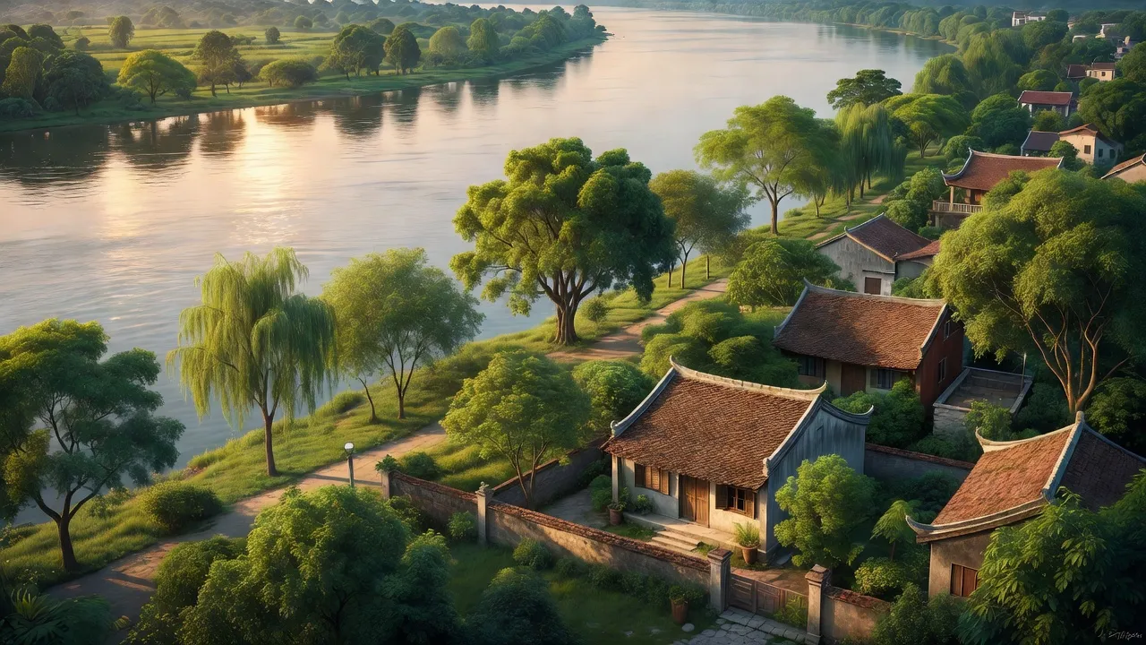 Khung cảnh phường Liên Mạc, Bắc Từ Liêm, Hà Nội với sông Hồng và cây xanh bao quanh.
