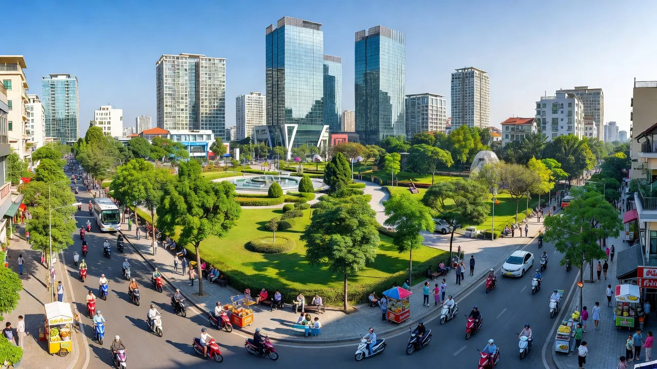 Khung cảnh Phường Phú Diễn, Quận Bắc Từ Liêm, Hà Nội với kiến trúc hiện đại và không gian xanh.