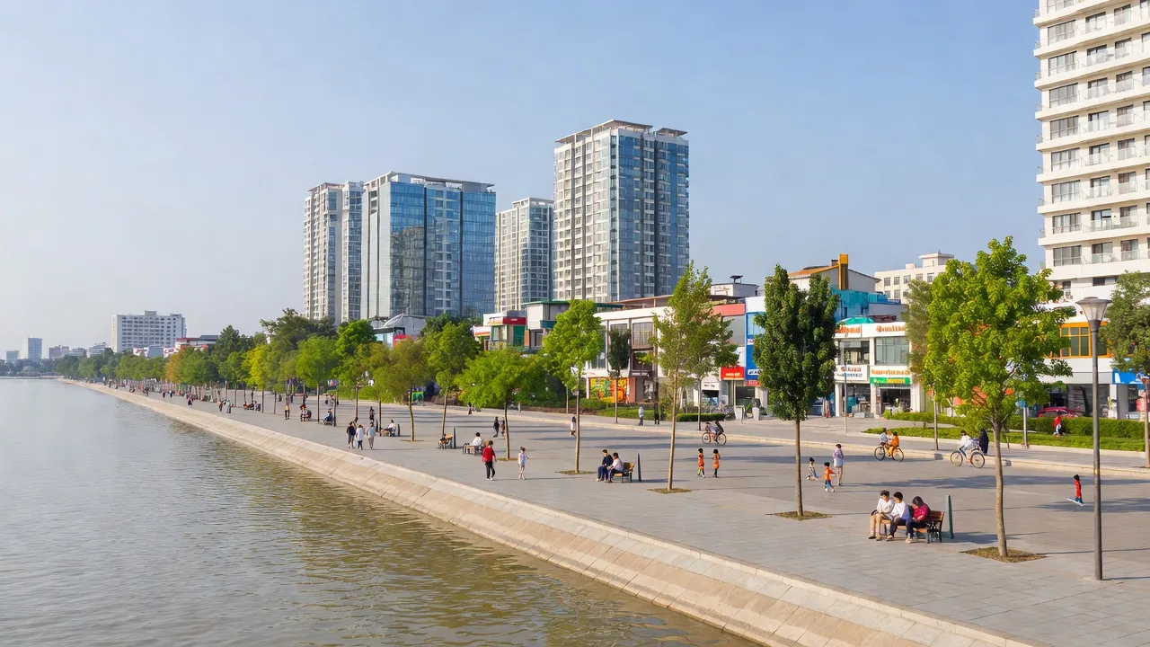 Khung cảnh yên bình tại phường Thụy Phương, Bắc Từ Liêm, Hà Nội, bên bờ sông Hồng.