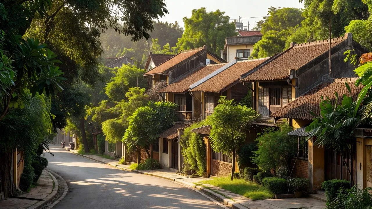 Khung cảnh Phường Xuân Đỉnh, Quận Bắc Từ Liêm, Hà Nội với kiến trúc truyền thống và thiên nhiên xanh tốt.