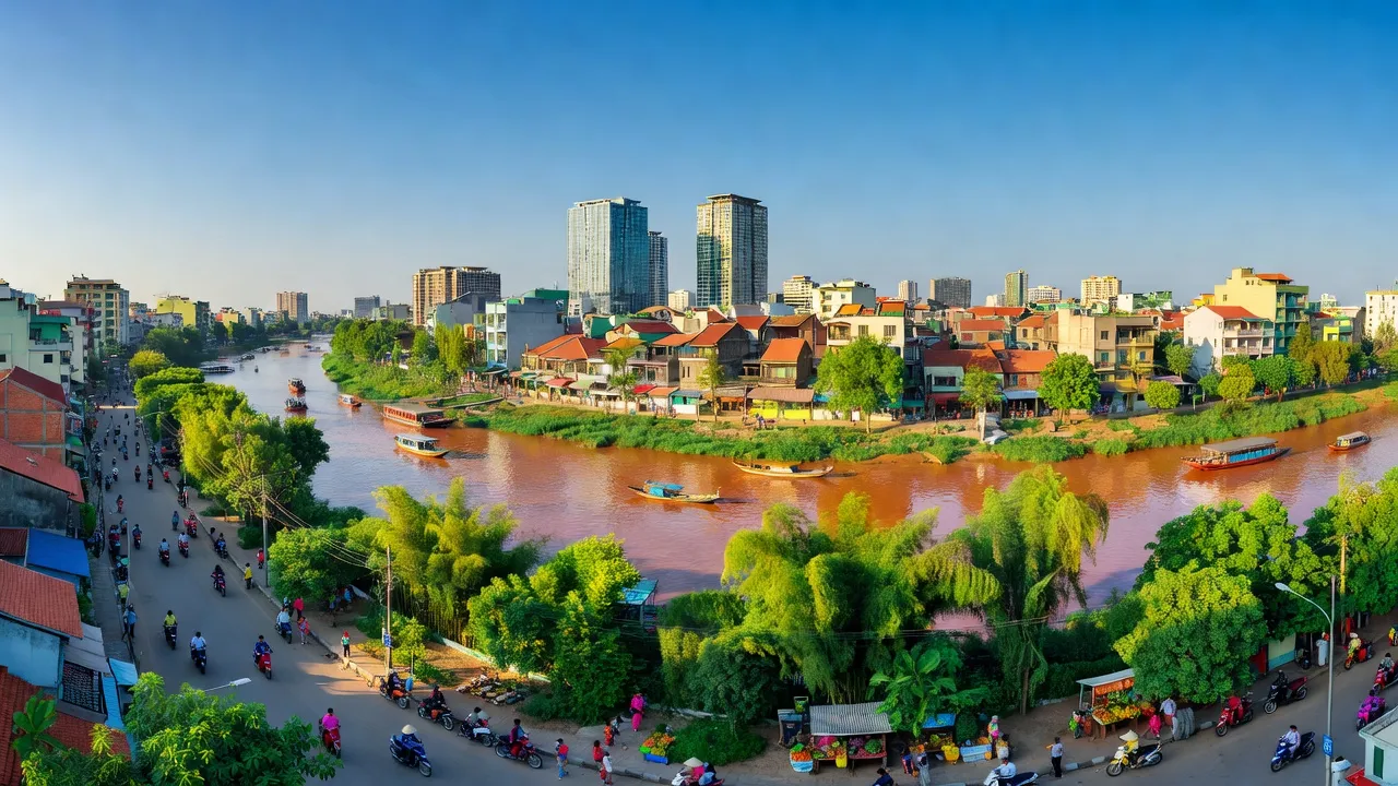 Khung cảnh Phường Xuân Tảo, Bắc Từ Liêm với sông Hồng và cuộc sống đô thị sôi động.