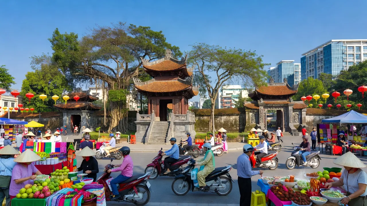 Phường Văn Miếu - Quốc Tử Giám, Hà Nội, với kiến trúc cổ kính và không gian sầm uất, biểu tượng văn hóa.