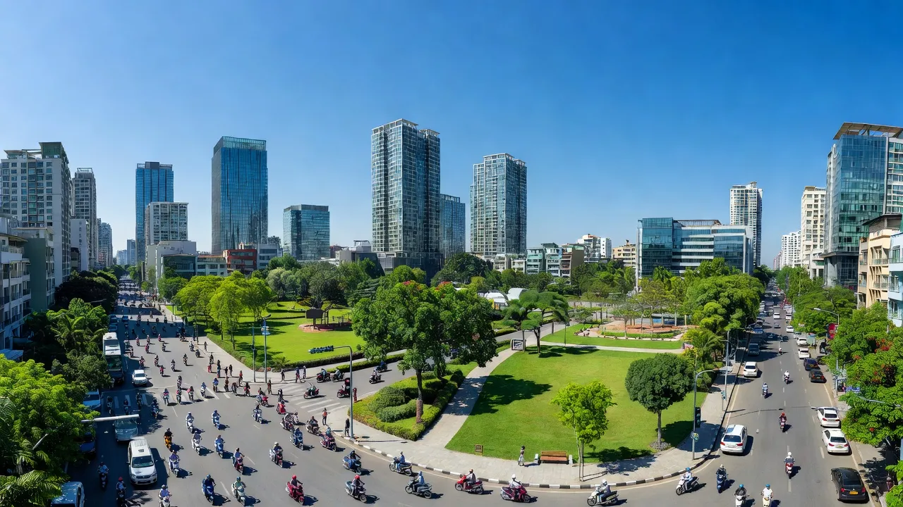 Khung cảnh đẹp của Phường La Khê, Quận Hà Đông, thành phố Hà Nội với đô thị hiện đại và công viên xanh.