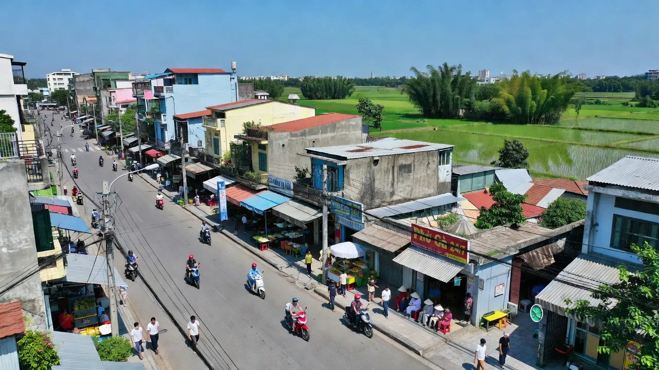 Khung cảnh Phường Phú Lãm, Hà Đông, Hà Nội với đường phố và thiên nhiên xanh tươi.