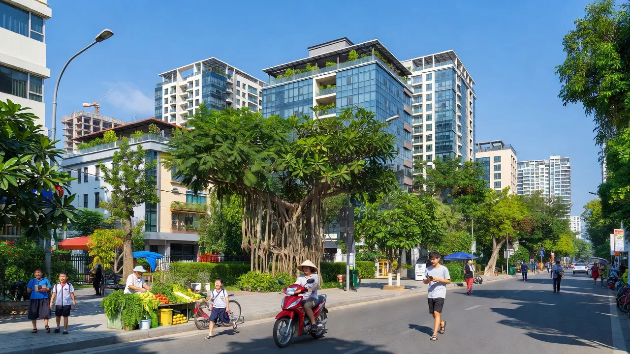 Quang cảnh Phường Phúc La, Quận Hà Đông, thể hiện nhịp sống đô thị Hà Nội tươi đẹp.