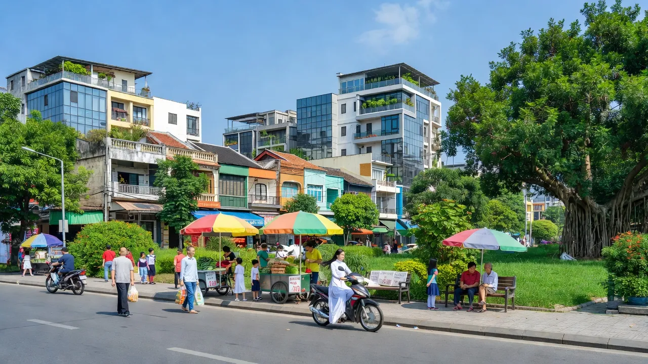 Cảnh quan phố Văn Quán, Quận Hà Đông, thể hiện cuộc sống đô thị năng động và hiện đại.