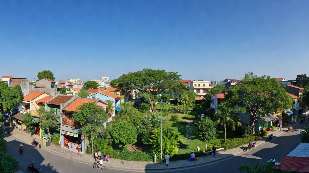 Khung cảnh Phường Yên Nghĩa, Quận Hà Đông với kiến trúc địa phương và không gian xanh bình yên.