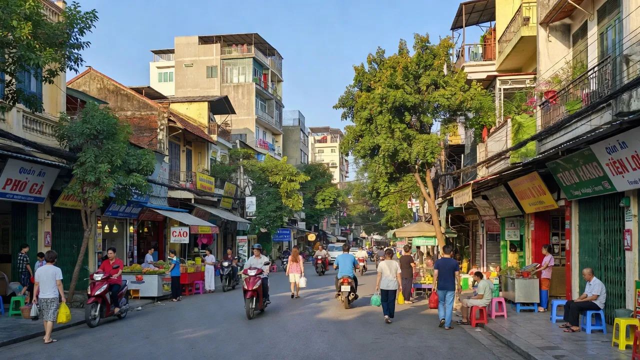 Cảnh quan Phường Đồng Nhân, Quận Hai Bà Trưng, Hà Nội với kiến trúc và đời sống năng động.