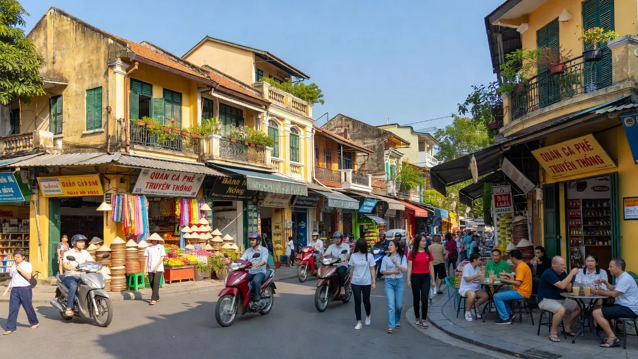 Phường Lê Đại Hành, Quận Hai Bà Trưng, Hà Nội, với nhịp sống sôi động và kiến trúc truyền thống.