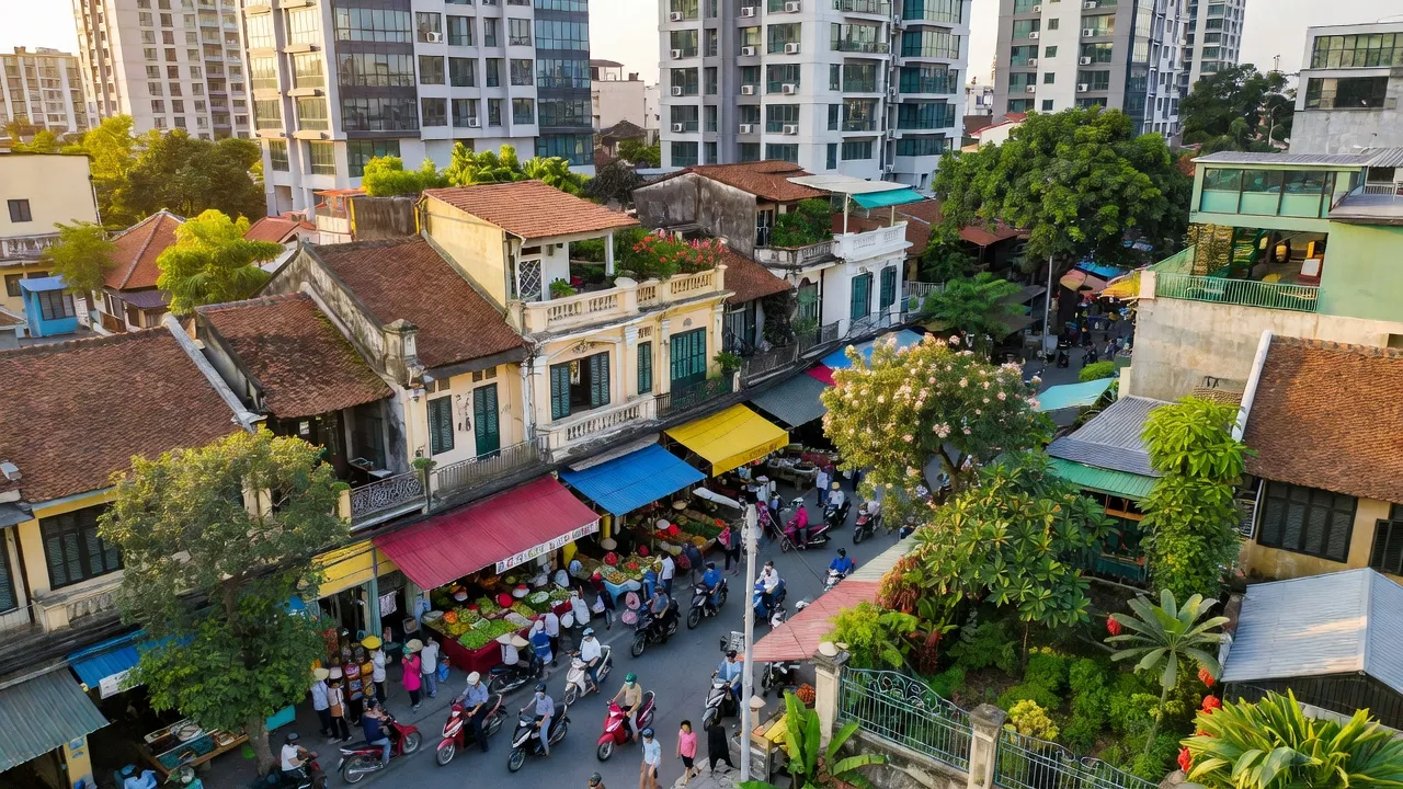 Khung cảnh hấp dẫn Phường Nguyễn Du, Quận Hai Bà Trưng, thành phố Hà Nội với những tòa nhà và không gian xanh.