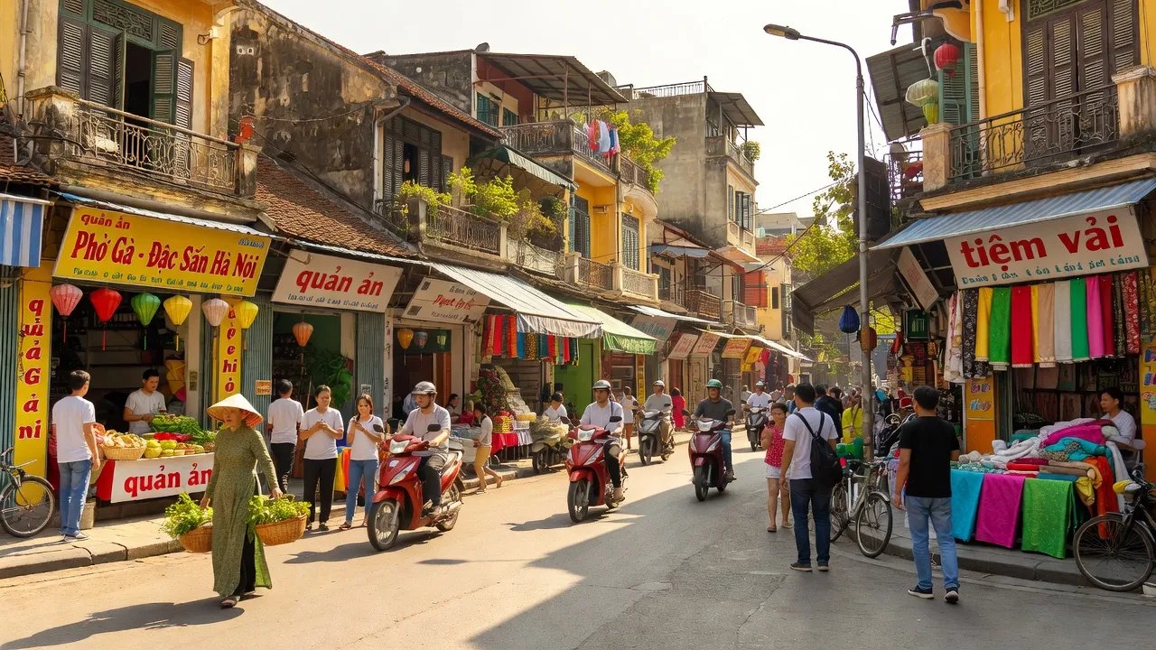 Khung cảnh nhộn nhịp tại phường Quỳnh Mai, Quận Hai Bà Trưng, Hà Nội với kiến trúc đặc trưng.