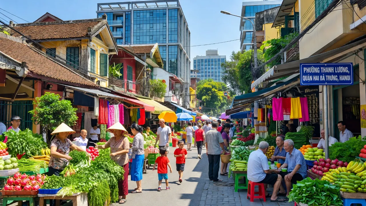 Phường Thanh Lương, Quận Hai Bà Trưng, Hà Nội với nhịp sống sôi động và kiến trúc truyền thống.