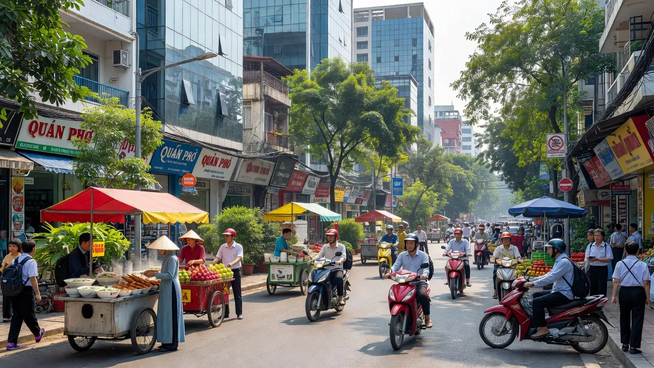 Phường Vĩnh Tuy, Quận Hai Bà Trưng, Hà Nội với cuộc sống sôi động và cảnh quan đô thị hiện đại.
