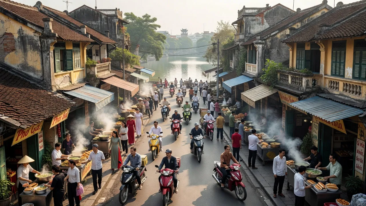 Phường Hàng Bồ nhộn nhịp tại Quận Hoàn Kiếm, Hà Nội, gần hồ Hoàn Kiếm, thể hiện văn hóa phố cổ.