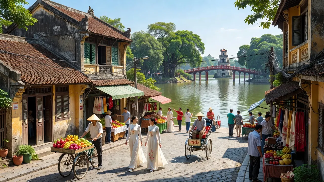 Phường Hàng Trống, Quận Hoàn Kiếm, Hà Nội with traditional architecture and vibrant street life.