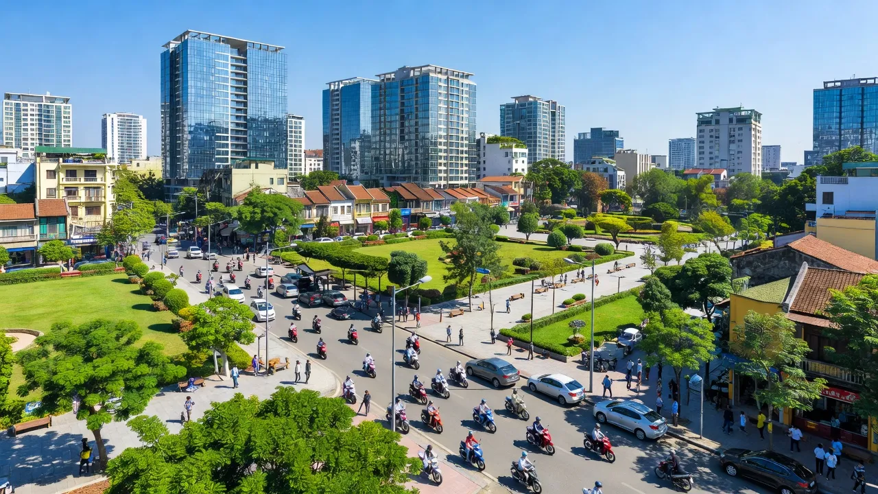 Phường Trần Hưng Đạo, Quận Hoàn Kiếm, Hà Nội, với phố chính và không gian công cộng đẹp.
