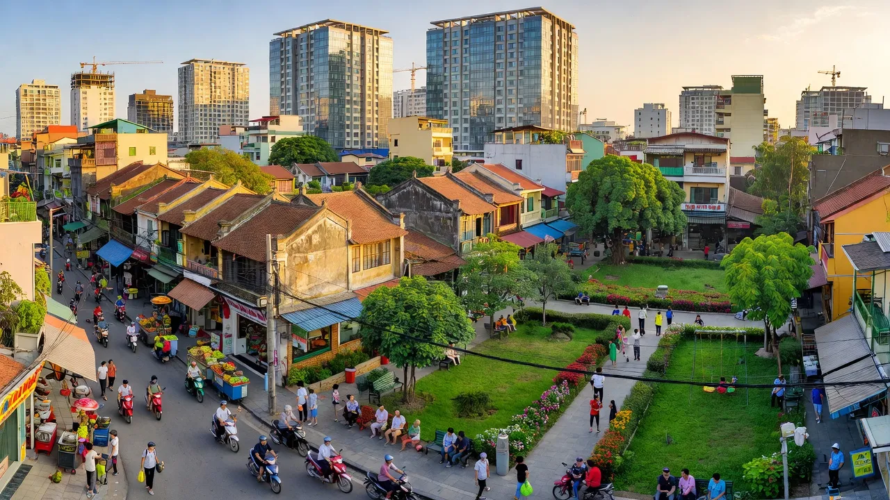 Khung cảnh sống động Phường Hoàng Liệt, Quận Hoàng Mai, thể hiện sự phát triển đô thị và văn hóa Hà Nội.
