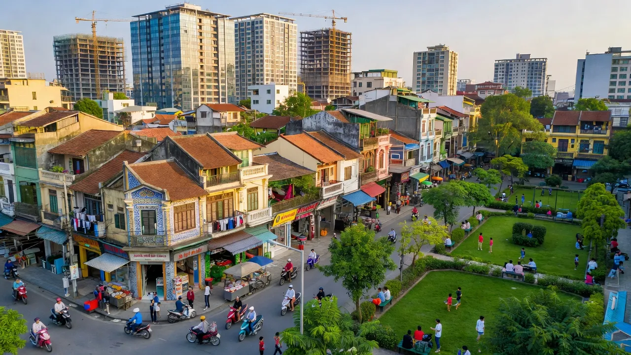Cảnh quan Phường Hoàng Văn Thụ, Quận Hoàng Mai, với kiến trúc đô thị và cuộc sống nhộn nhịp.