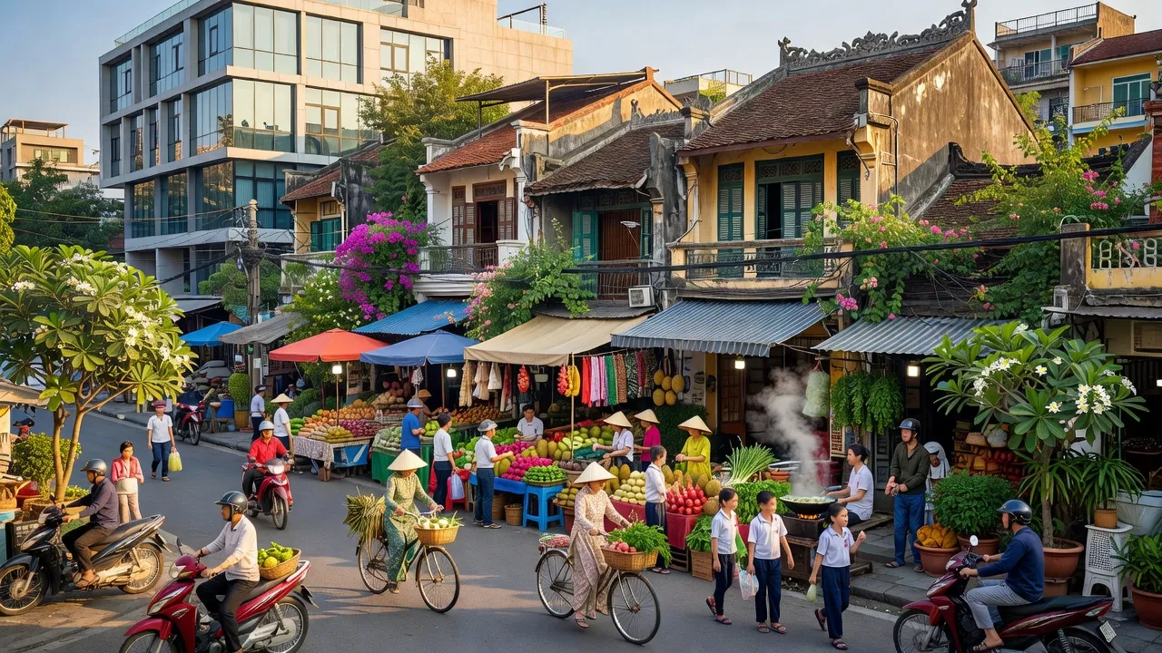 Phường Tân Mai, Quận Hoàng Mai, Hà Nội with modern buildings and Vietnamese culture in daily life.