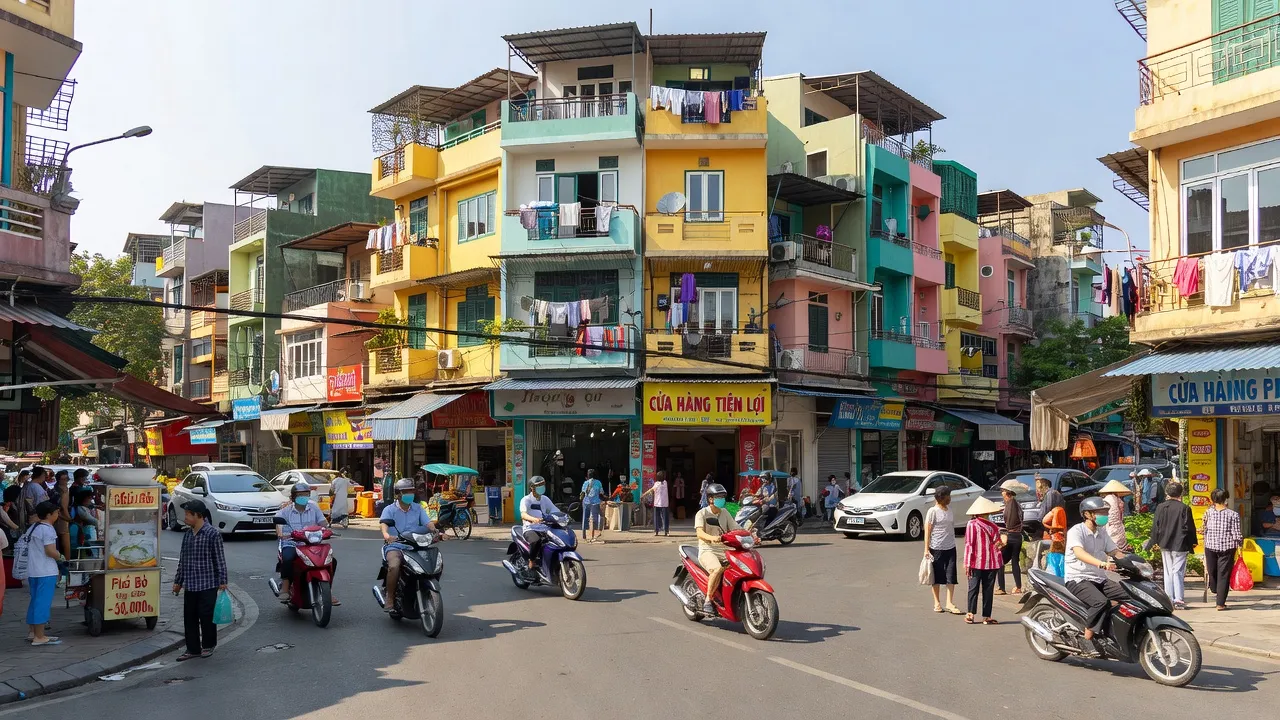 Cảnh quan đô thị Phường Trần Phú, Quận Hoàng Mai, Hà Nội với kiến trúc hiện đại và nhịp sống sôi động.